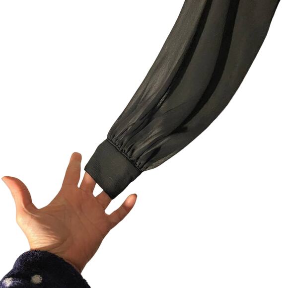 H&M Black Long Sleeve Chiffon Flowy Trapeze Swing Dress Women Sz 2 - Picture 4 of 7